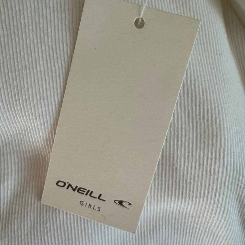 O’Neill Girls XL White Ribbed Tank Top NWT Sunset Logo Graphic